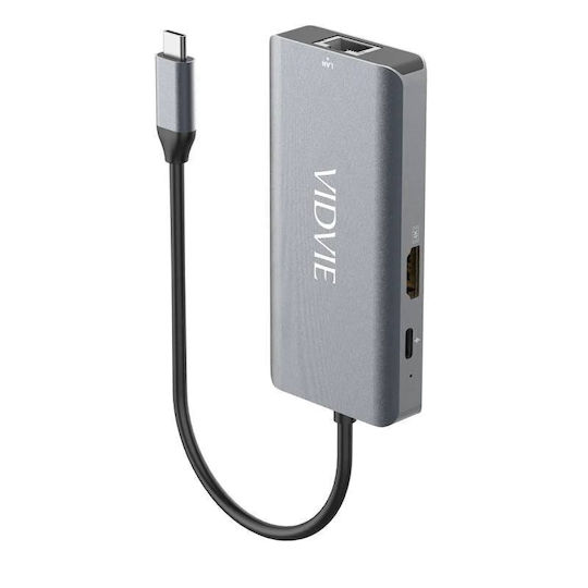 Vidvie USB-C Dockingstation mit HDMI 4K PowerDelivery Ethernet Silber