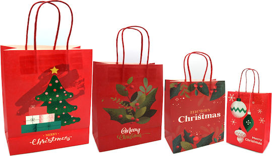 Twisted Handle Christmas Bag for Gift Red 16x8x22cm. 12pcs