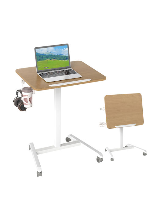 Masă Laterală Rectangulară Metalică Pliabilă Cu Roți Bej M60xL48xH76cm