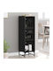 Wohnzimmer Vitrine aus Holz & Metall mit Verglasung Schwarze Eiche 35x37x117cm