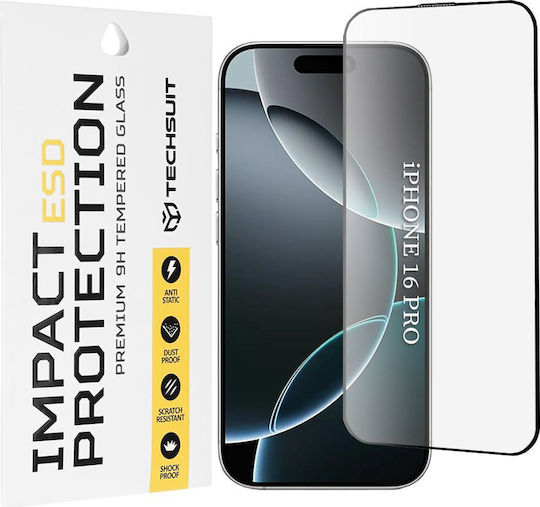 Techsuit Umschlag Rückseite Gehärtetes Glas Schwarz (iPhone 16 Pro)