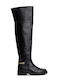 Damenstiefel aus Leder über dem Knie Schwarz