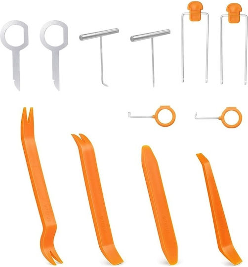 Set De 12 Piese Instrumente De Îndepărtare Radio Auto Demontare Interior Mașină Metal Plastic Portocaliu