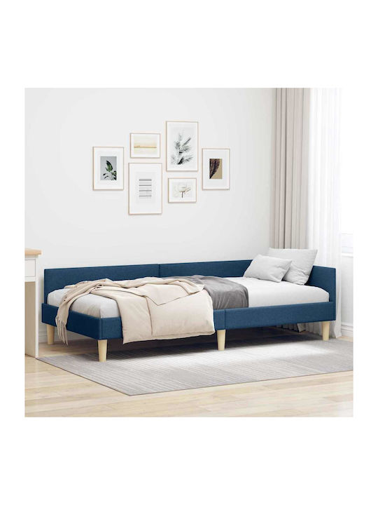Single Bed Upholstered with Blue Fabric with Slats for Mattress 100x200cm