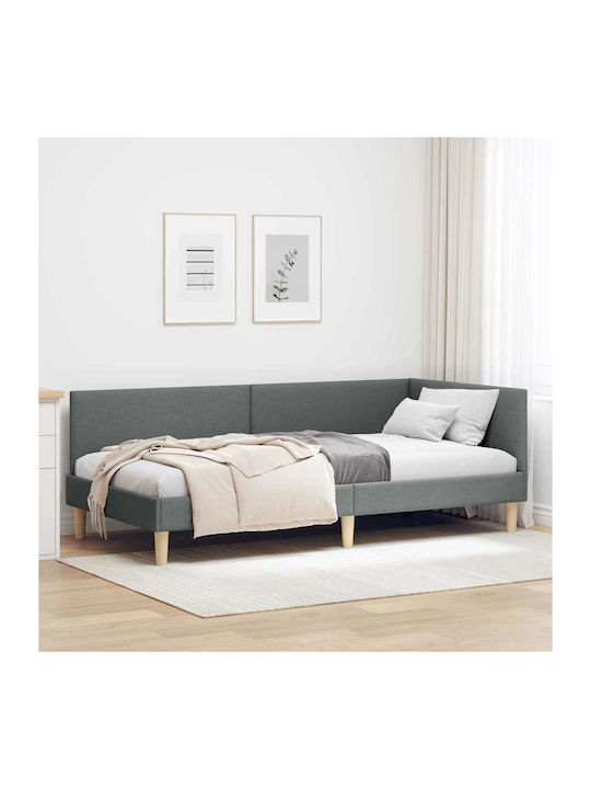 Pat Single Tapițat cu Material Gri Închis cu Plăci pentru Saltea 90x200cm