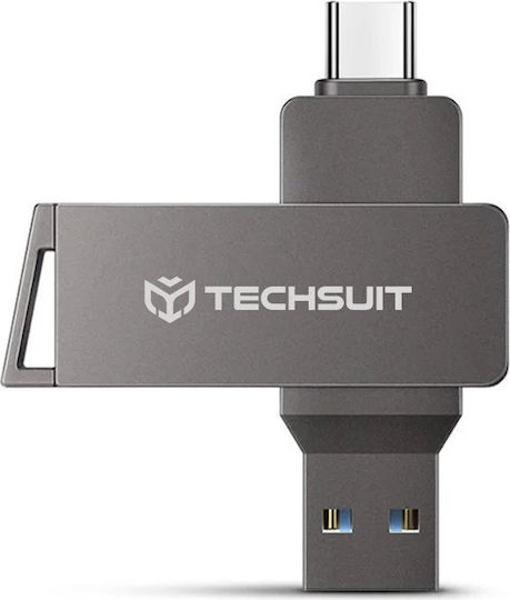 Techsuit 32GB USB 3.0 Stick με σύνδεση USB-A & USB-C Γκρι