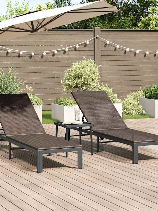 Ξαπλώστρα Rattan με Ρόδες Καφέ με Τραπεζάκι 2τμχ 206x62.5x27.5εκ.