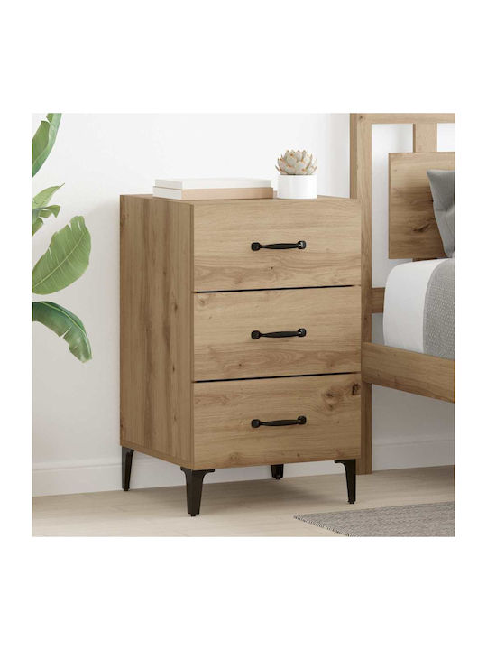 Wooden Bedside Table Brown Oak 40x40x66cm