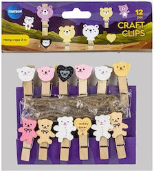 Wooden Bear Clothespins Centrum 12 Pieces 80334
