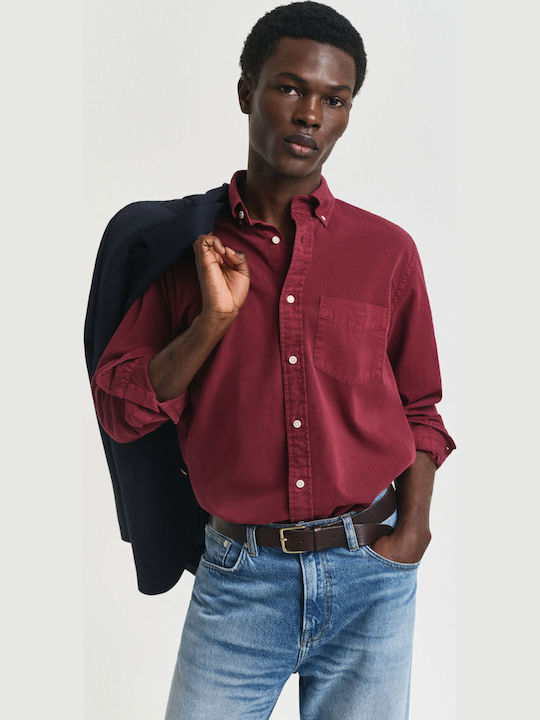 Gant Long-sleeved Cotton Shirt Bordeaux