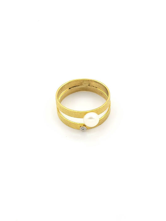 Ring with Pearls & Zircon made of Gold 14K