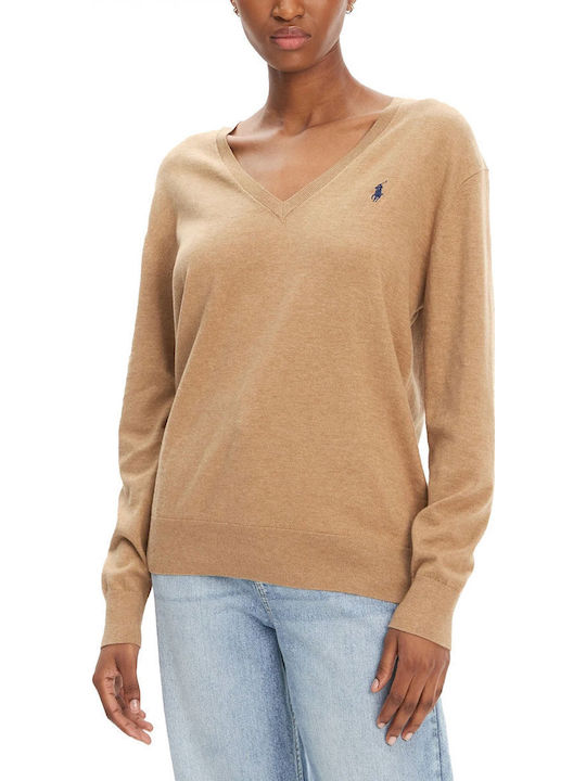 Ralph Lauren Damen Pullover Baumwolle mit V-Ausschnitt Camel