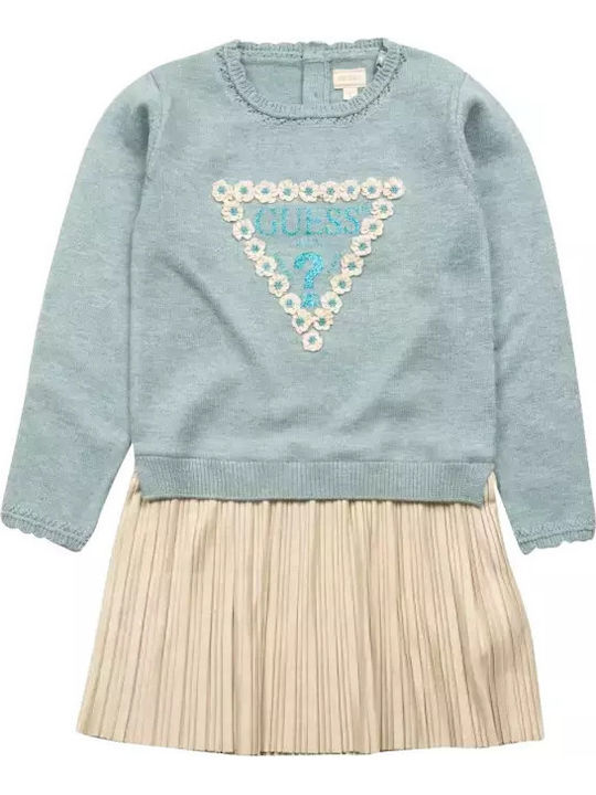 Children's Dress Long Sleeve Knitted Blue And Light Melan