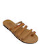 Leather Women's Flat Sandals in Tabac Brown Color