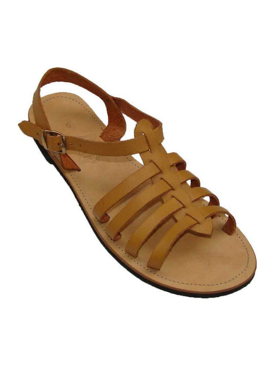 Leather Women's Flat Sandals in Tabac Brown Color