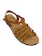 Leather Women's Flat Sandals in Tabac Brown Color