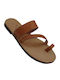 Leather Women's Flat Sandals in Tabac Brown Color