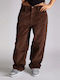 Damen Stoff Hose in Weitem Schnitt Brown