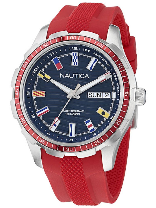 Nautica Men's Watch 44mm Battery with Red Rubber Strap