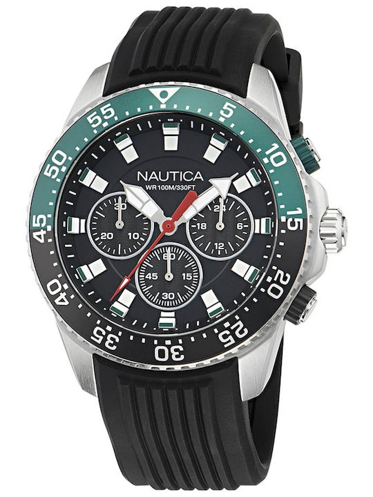 Nautica Ανδρικό Ρολόι 45mm Μπαταρίας με Μαύρο Καουτσούκ Λουράκι