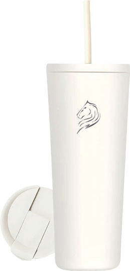 Cool'NMore Ποτήρι Θερμός Ανοξείδωτο BPA Free 600ml Λευκό με Καλαμάκι
