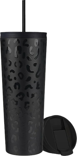 Cool'NMore Glass Thermos Stainless Steel BPA Free 750ml Black with Straw