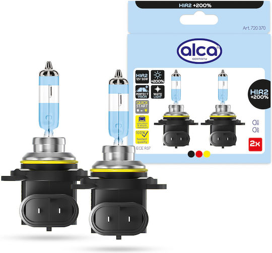Alca 2 Pieces HIR2 Halogen Car Lamp I PX22d I 12V 55W Halogen Headlight Lamp I +200% More Brightness I Headlight Lamp I E-mark I Vehicle