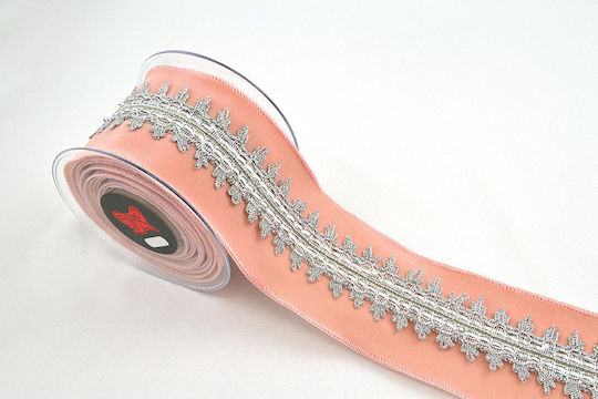 Ribbon Halima Velvet Salmon 10 Cm X 4.5 M Salmon-Silver