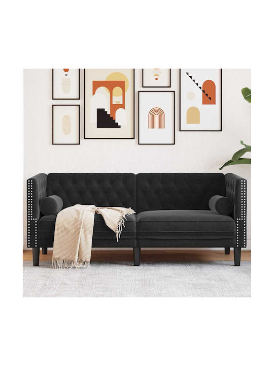 Τριθέσιος Καναπές Βελούδινος Μαύρο 174x74.5x70.5εκ.