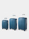Paulter Hard Blue Travel Suitcases with 4 Wheels Set of 3 Pieces