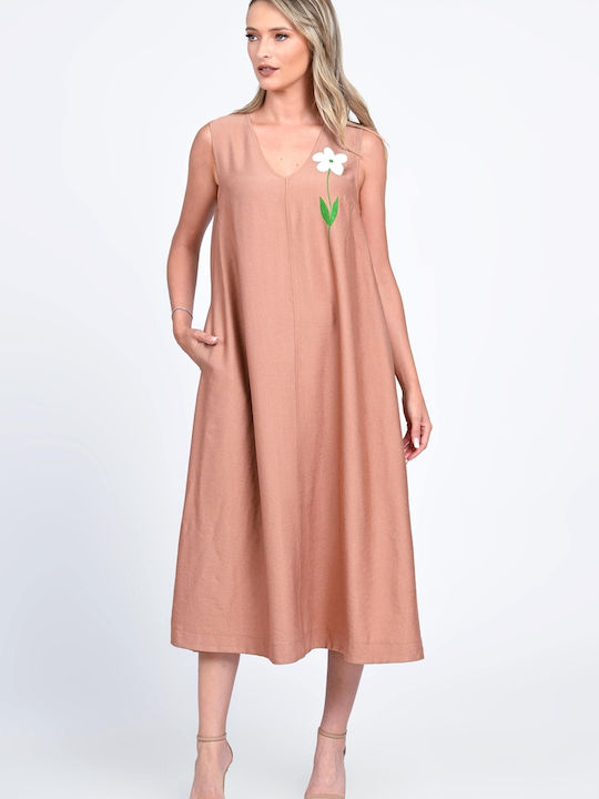 Sommer Midi Damenkleid Beiges