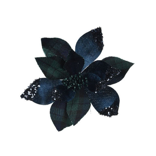 Poinsettia Flower Velvet Clip Blue Plaid & Glitter – 27cm 306.035.0039.16
