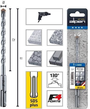 Alpen Drills Burghiu cu Tija SDS Plus pentru Materiale de construcție 4x160mm