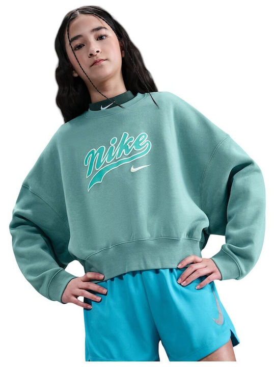 Nike Fleece Kids Sweatshirt Cropped Turquoise S...