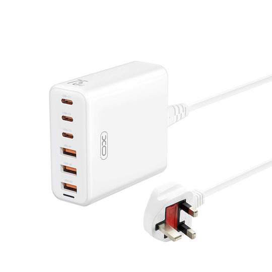 XO Βάση Φόρτισης GaN με 3 Θύρες USB-A και 3 Θύρες USB-C 75W σε Λευκό χρώμα (L133(UK))