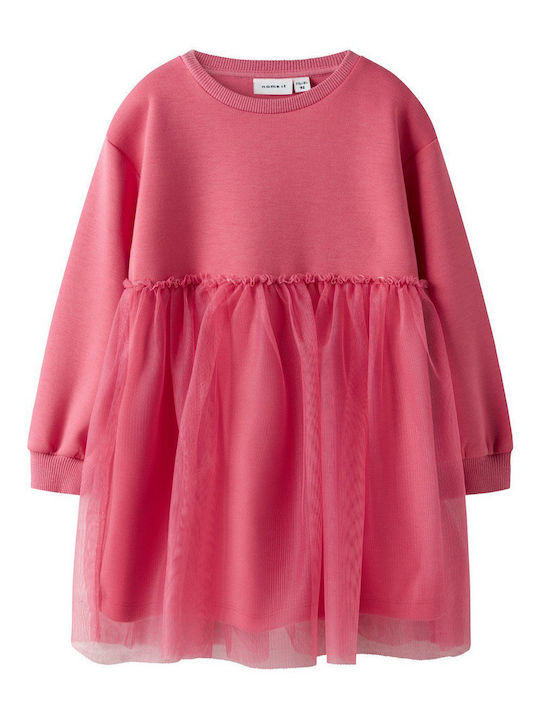 Children's Dress Sweatshirt Long Sleeve Tulle Pink-fuchsia