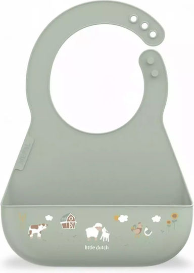 Little Dutch Mio Little Farm Waterproof Bib Silicone with Pocket Green