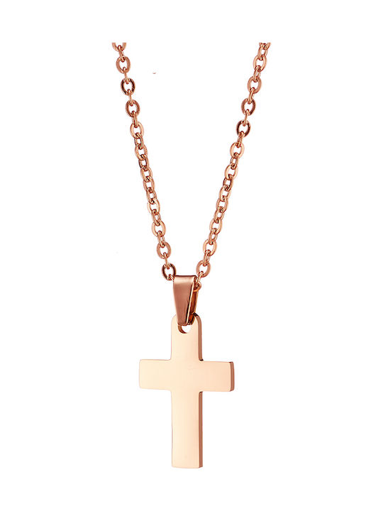 Men's Cross from Rose Gold Plated Steel with Chain