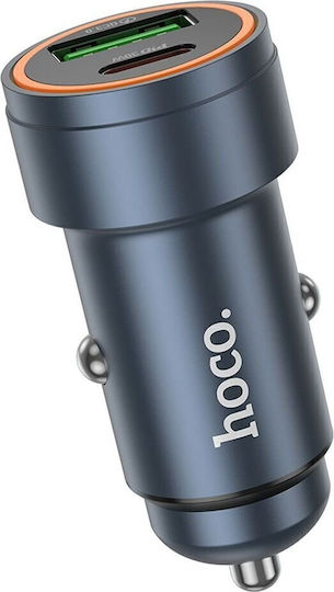 Hoco Z57A Auto-Ladegerät 30W 2.4A Schnellladung mit Anschlüssen: 1xUSB 1xType-C mit Kabel Typ-C,TC-TC / Eingebettet Schwarz Farbe
