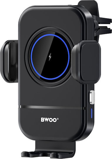 BWOO Car Mobile Mount with Adjustable Hooks and Wireless Charging Black