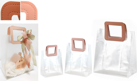 Transparent PVC Bag Leather Handles 14cm X 16cm X 7cm 0402335 12 Pieces