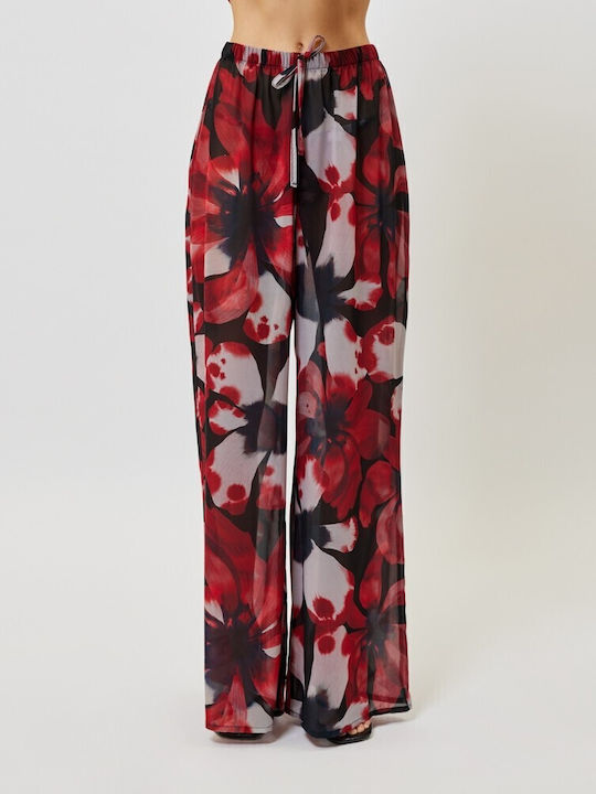 SunsetGo! Damen Stoff Hose mit Gummizug Rot
