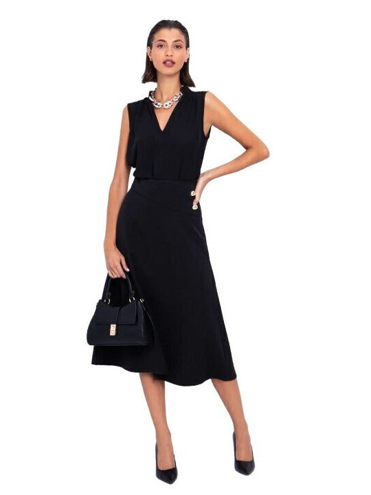 Hoch tailliert Midi Rock Black
