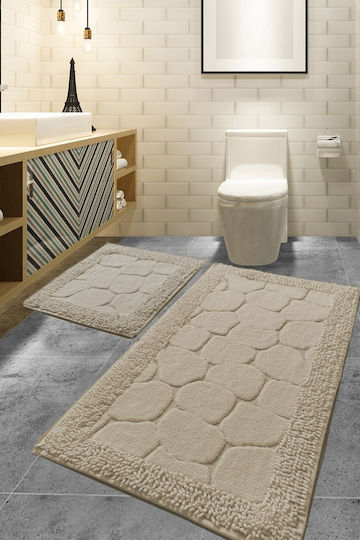 UnicUtil Antiderapant Set Covorașe de Baie De Bumbac 359CHL1564 Beige, Multicolor 2buc