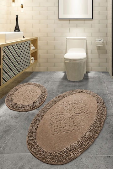 UnicUtil Antiderapant Set Covorașe de Baie De Bumbac Oval 359CHL1637 Beige, Multicolor 2buc