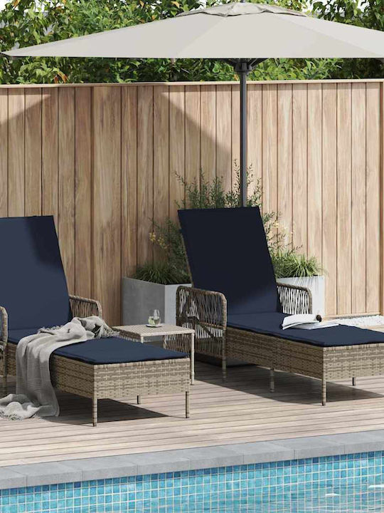 Ξαπλώστρα Rattan με Μαξιλάρι Γκρι με Τραπεζάκι 2τμχ 200x55x32εκ.