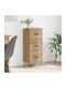 Drawers Storage Wooden with 3 Drawers L34xW34.5xH90cm