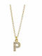 Necklace Monogram "Ρ" from Gold Plated Silver with Zircon