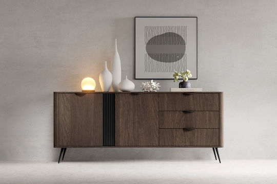 Буфет Veris от Дърво и Метал с Чекмеджета Тъмна Дъбова 195x81x38cm