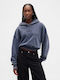 Cropped Women's Sweatshirt Hooded Navy Blue